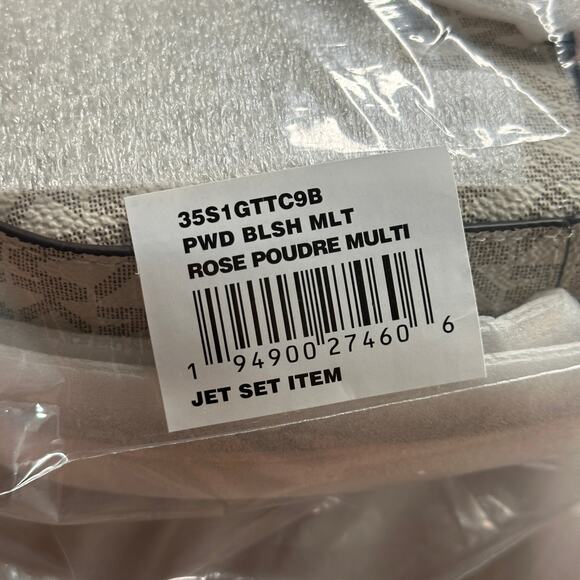 MICHAEL KORS Jet Set Large Logo Crossbody Bag MK Logo White Pink Gray Gold NWT - Picture 5 of 13